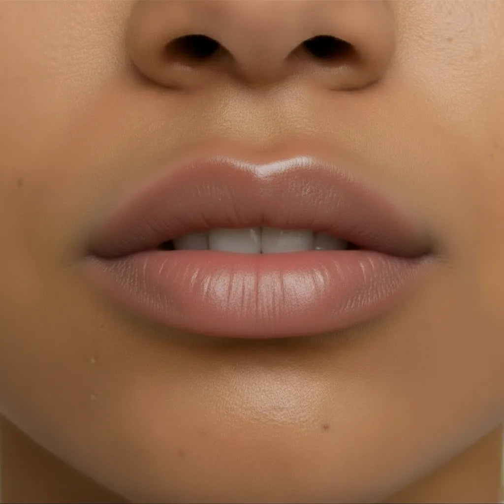 Gros plan de lèvres nues et propres avant l’application du gloss repulpant Volcano Kiss de NEMESYS.