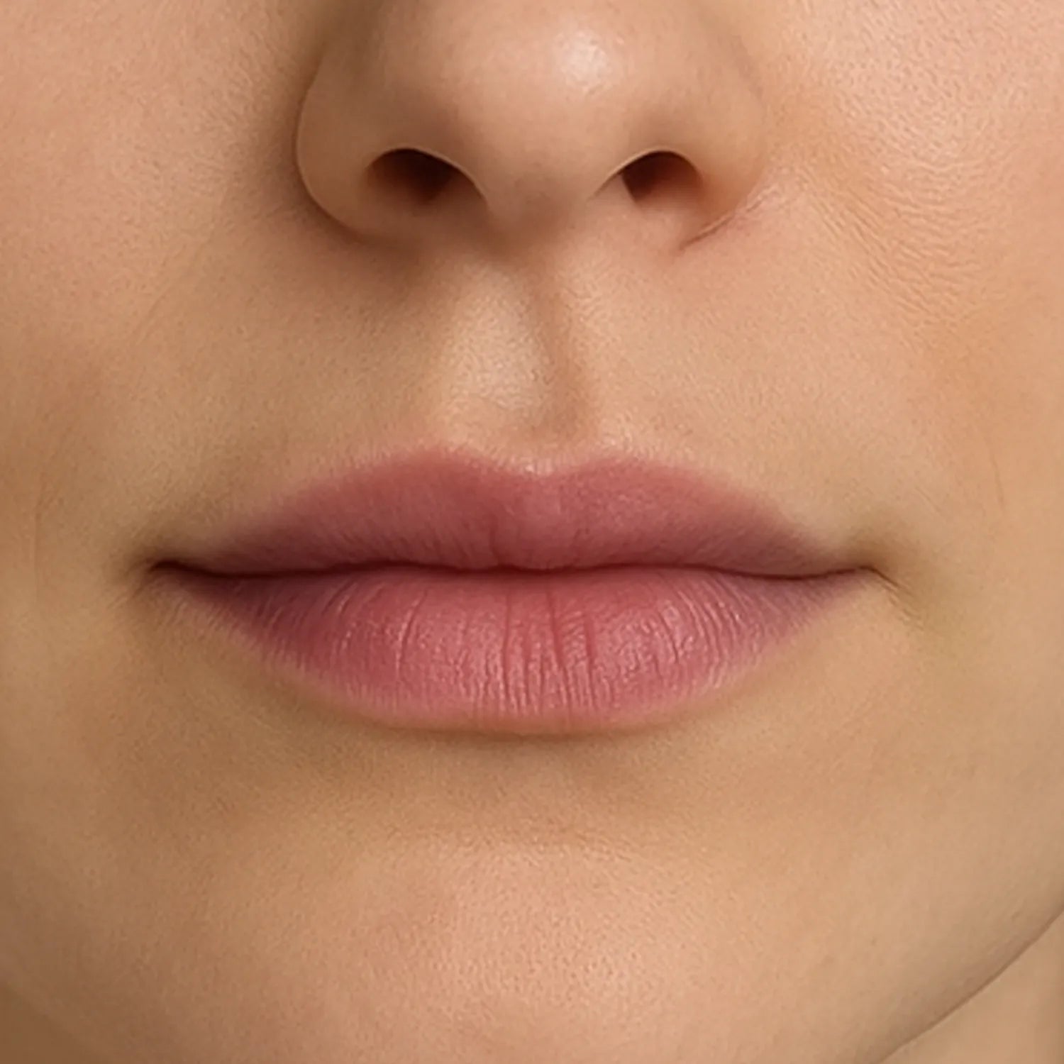 Lèvres avant application du gloss Ocean Bloom de NEMESYS : texture mate, lignes visibles, absence de galbe et de brillance.