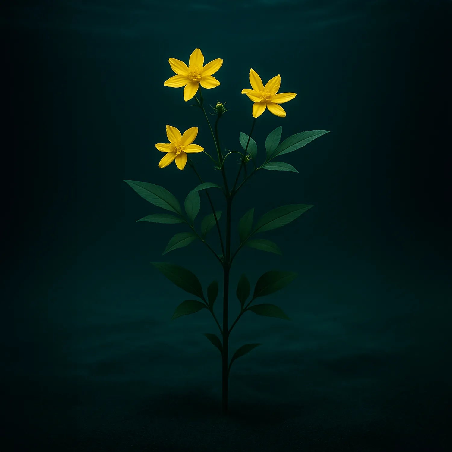 Fleur de Biden Pilosa illuminée dans un environnement liquide sombre, représentant le pouvoir raffermissant et l’action anti-âge douce du rétinol végétal utilisé dans le gloss Ocean Bloom de NEMESYS.