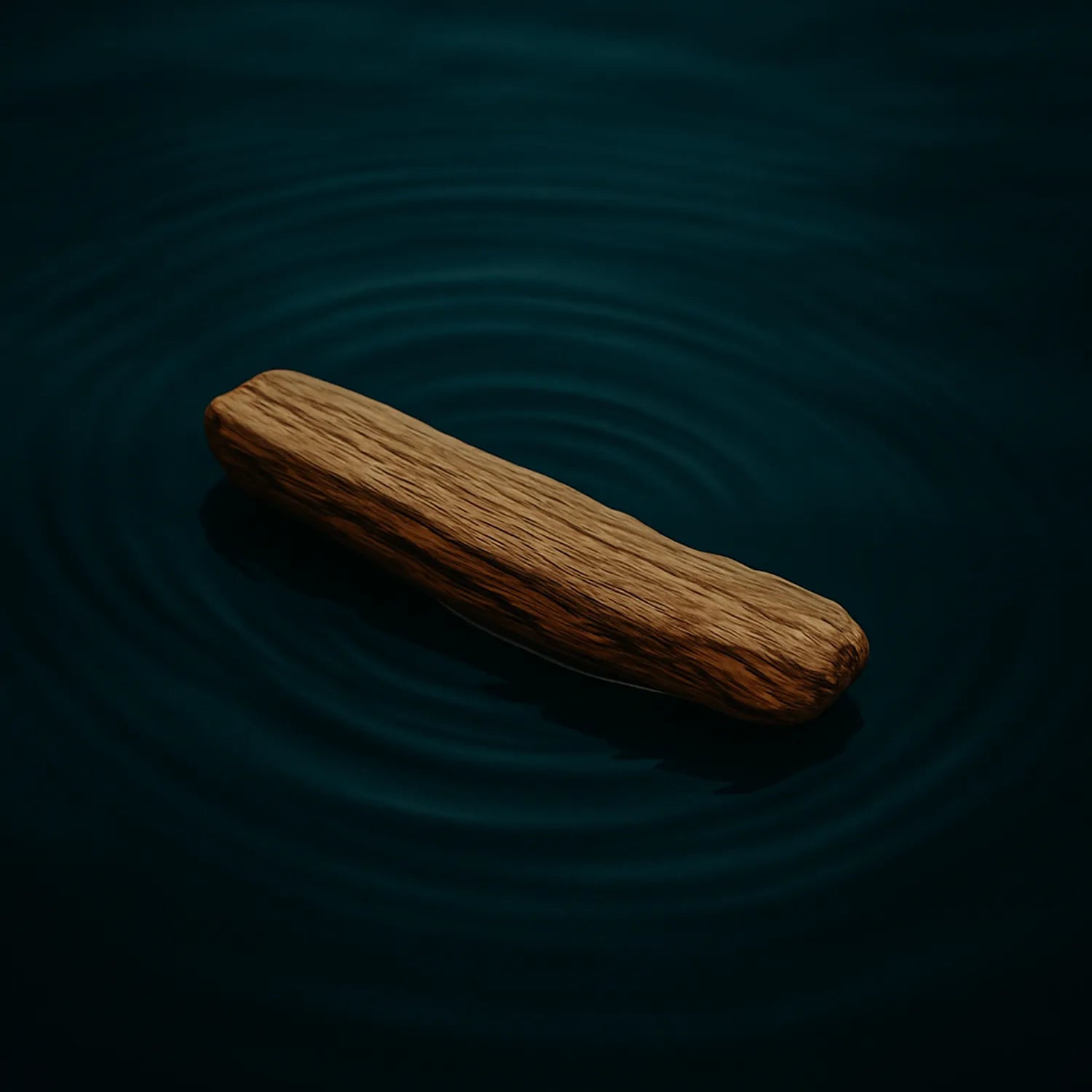 Morceau d’écorce flottant sur une eau calme, symbolisant l’exfoliation douce et la purification lumineuse apportées par l’extrait d’écorce de saule dans le gloss Ocean Bloom de NEMESYS.