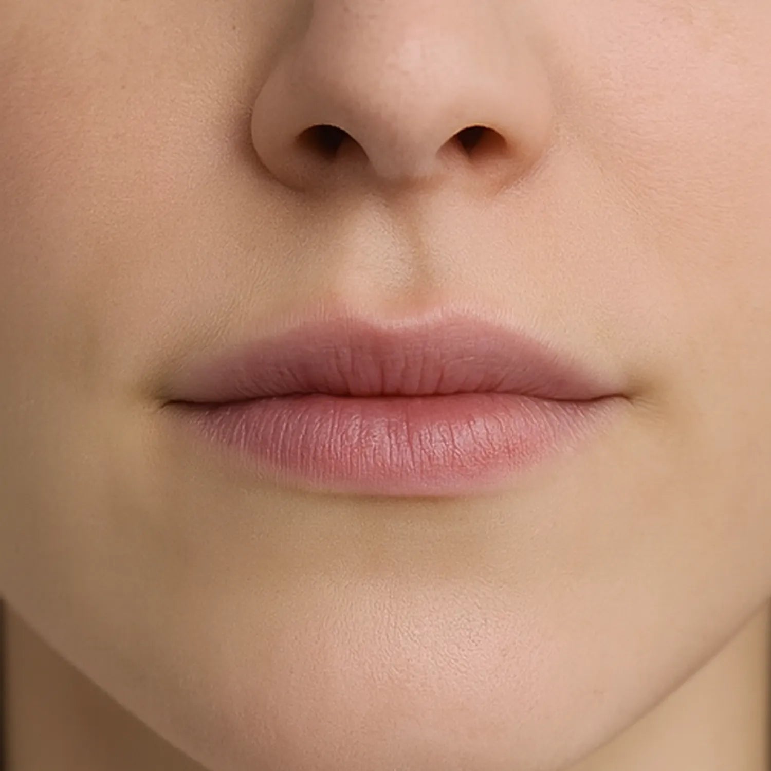 Gros plan sur des lèvres avant l'application du gloss Volcano Kiss de NEMESYS — texture naturelle, sans brillance, volume neutre.